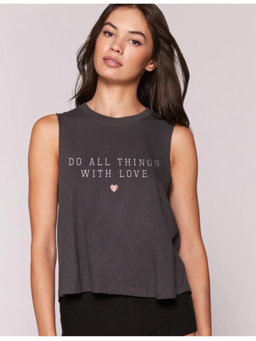 Spiritual Gangster Charcoal Muscle Tank with Pink Heart